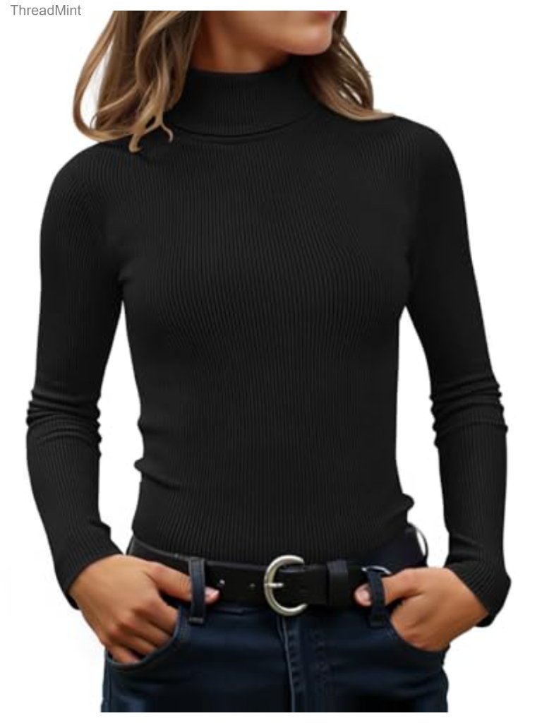 Turtleneck Long Sleeve Slim Fitted Ribbed Knit Pullover Sweater